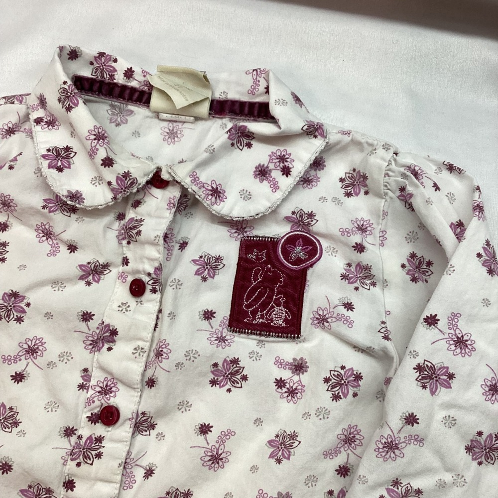 Classic Pooh Disney Toddler Girls 2T Floral Button Down Shirt Purple White Vtg